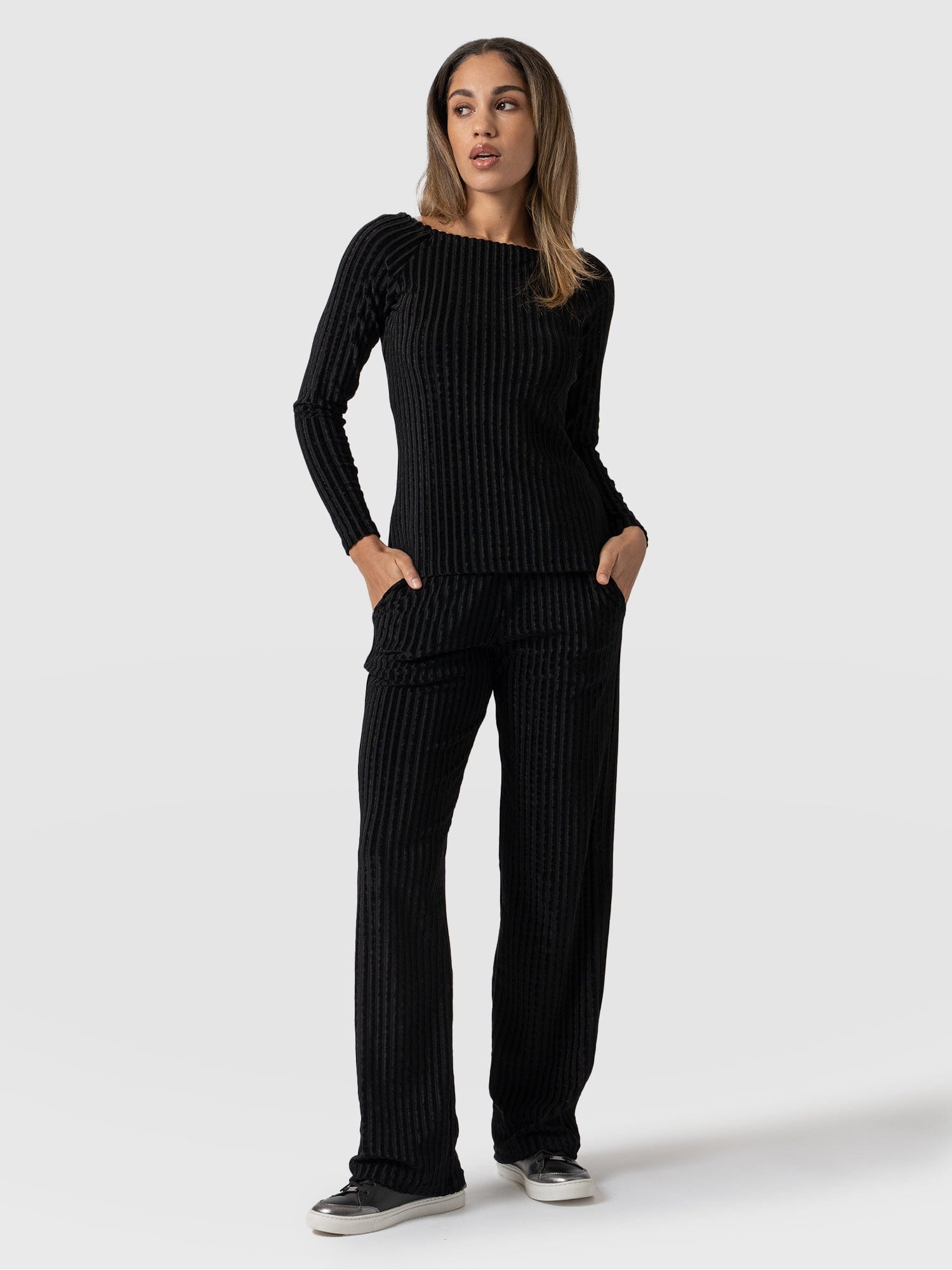 Apartment Pant Navy Stripe Velvet - Women's Trousers | Saint + Sofia® EU